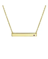 Bling Jewelry Horizontal Sideway Flat Bar Name Plated Pendant Necklace Gold Plated Sterling Silver With Crystal