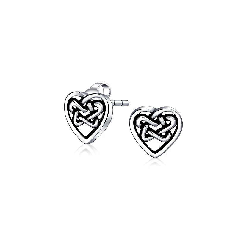 Bling Jewelry Bff Heart Shaped Love Open Irish Celtic Friendship Knot Tiny Stud Earrings Oxidized Sterling Silver