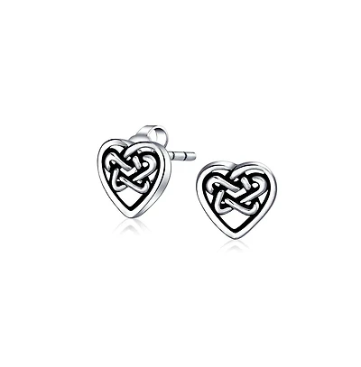 Bling Jewelry Bff Heart Shaped Love Open Irish Celtic Friendship Knot Tiny Stud Earrings Oxidized Sterling Silver