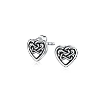 Bling Jewelry Bff Heart Shaped Love Open Irish Celtic Friendship Knot Tiny Stud Earrings Oxidized Sterling Silver