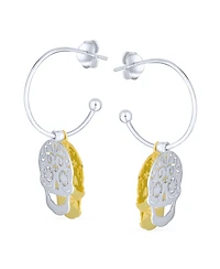 Bling Jewelry Dia de los Muertos Jewelry Caribbean Biker Halloween Pirate Skull Stud Hoop Earrings Two Tone Gold Plated Sterling Silver