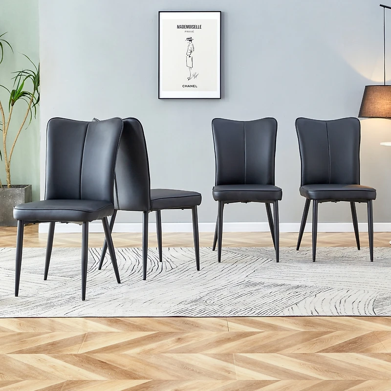 Streamdale Set of 4 modern black dining chairs, Pu leather, metal legs