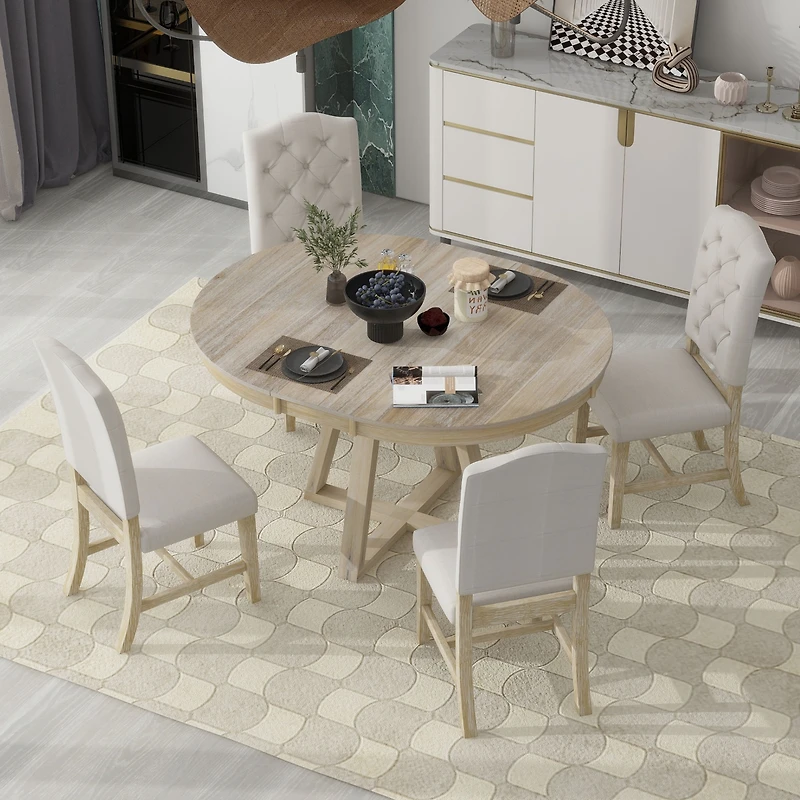 Streamdale Retro 5-Piece Dining Set with Round Table & Upholstered Chairs