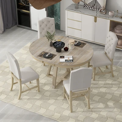 Streamdale Retro 5-Piece Dining Set with Round Table & Upholstered Chairs