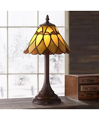Robert Louis Tiffany Austin Mission Accent Table Lamp 14" High Led Warm Brown Amber Art Glass Shade for Bedroom Bedside Nightstand Office House H
