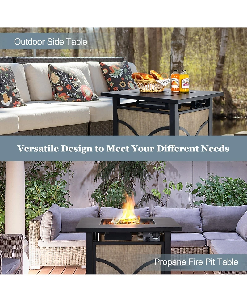 25 Inch 40000 Btu Propane Fire Pit Table with Lid and Fire Glass