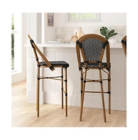 Sacha Set Of Two Stacking Bistro Bar Stools With Pe Seats And Backs Metal Frames For Indoor/Outdoor Use