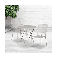 Commercial Grade 30" Round Metal Folding Patio Table Set W/ 2 Square Back Chairs