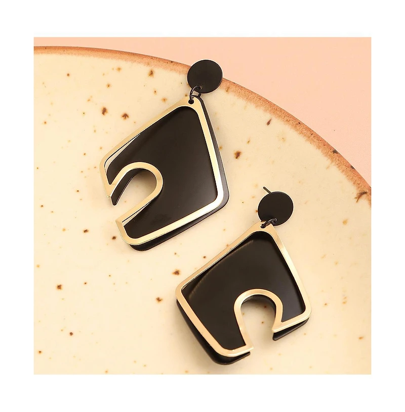 Sohi Women's Black Abstract Drop Earrings