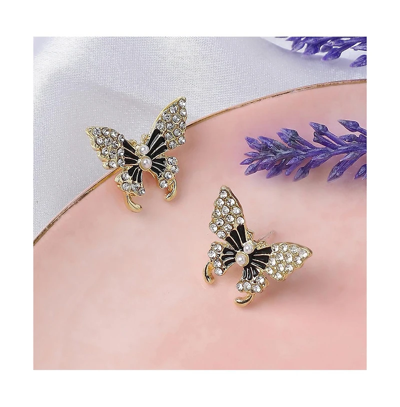 Sohi Women's Black Embellished Butterfly Stud Earrings