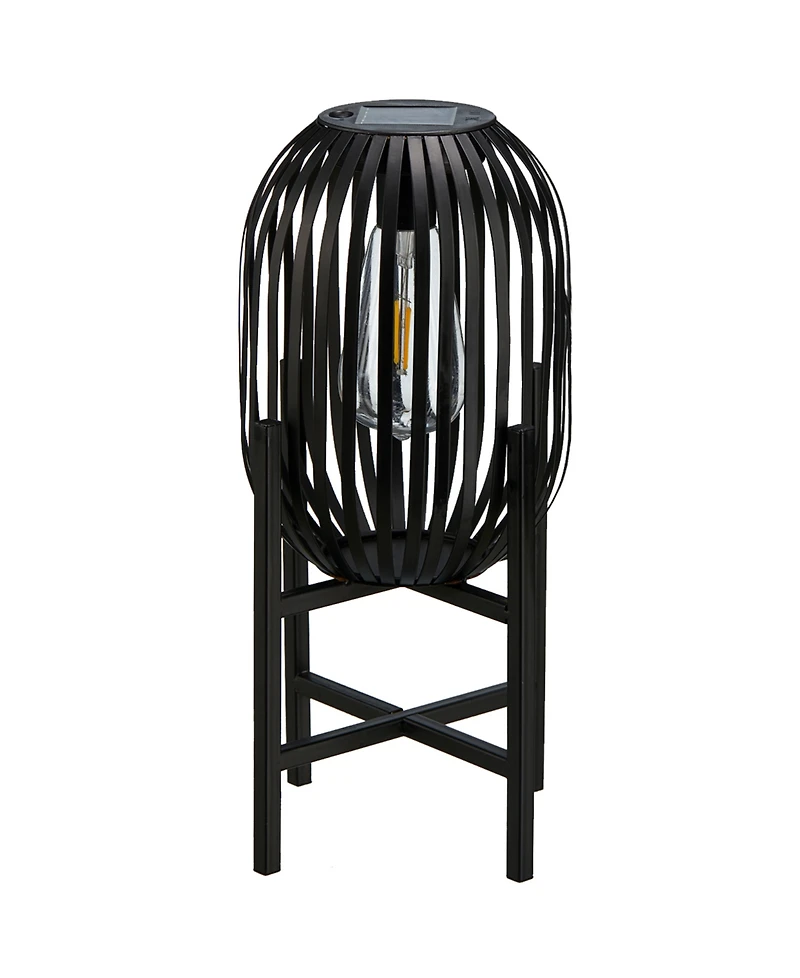 Glitzhome 14.25" H Slim-Shaped Metal Stripes Solar Powered Edison Bulb Slim Outdoor Lantern with Stand