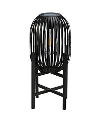 Glitzhome 14.25" H Slim-Shaped Metal Stripes Solar Powered Edison Bulb Slim Outdoor Lantern with Stand