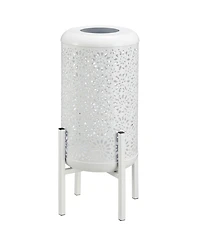 Glitzhome 14.25" H Metal Cutout Flower Pattern Solar Powered Led Outdoor Lantern with Stand