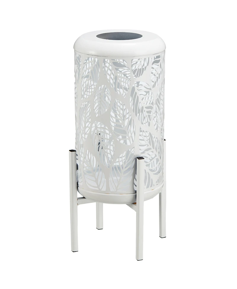 Glitzhome 14.25" H Metal Cutout Leaves Pattern Solar Powered Led Outdoor Lantern with Stand