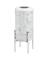 Glitzhome 14.25" H Metal Cutout Leaves Pattern Solar Powered Led Outdoor Lantern with Stand
