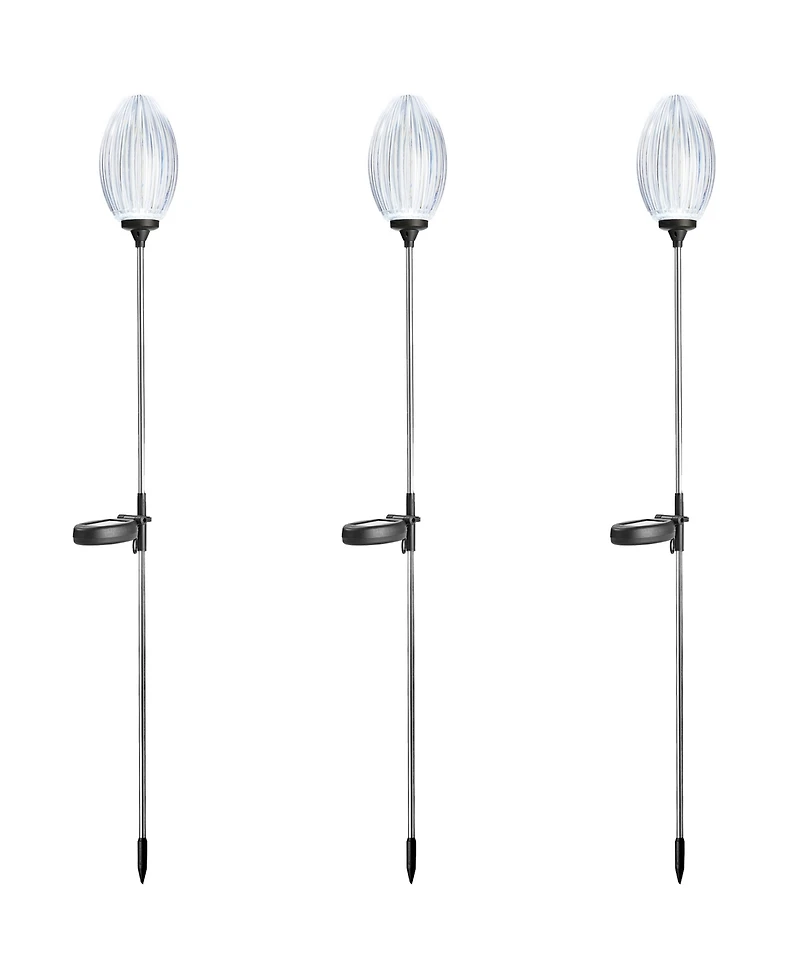 Glitzhome 36" H Set of 3 Solar Powered Stake Oval Flower Light with Stainless Steel Pole