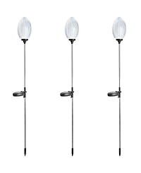 Glitzhome 36" H Set of 3 Solar Powered Stake Oval Flower Light with Stainless Steel Pole