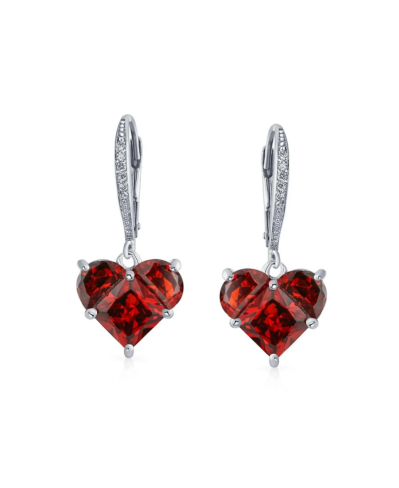Bling Jewelry 4CT Cz Red Heart Shaped Cubic Zirconia Dangle Lever back Earrings Invisible Cut Sterling Silver
