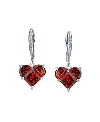 Bling Jewelry 4CT Cz Red Heart Shaped Cubic Zirconia Dangle Lever back Earrings Invisible Cut Sterling Silver