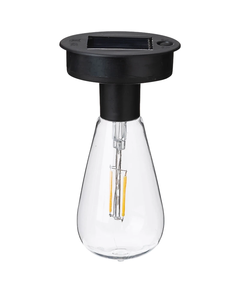 Glitzhome 11.50" H Set of 2 Black Metal Stripes Solar Powered Edison Bulb Outdoor Lantern with Stand