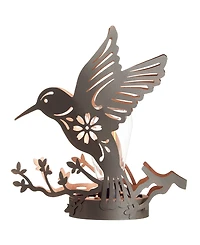 Glitzhome 9.75" H Set of 2 Black and Gold-Tone Metal Cutout Flying Hummingbird Silhouette Solar Powered Edison Bulb Outdoor Lantern