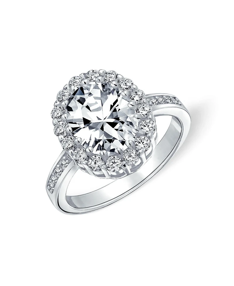 Bling Jewelry 4CTW Cubic Zirconia Oval Pave Cz Halo Promise Ring Gold Plated .925 Sterling Silver