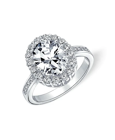 Bling Jewelry 4CTW Cubic Zirconia Oval Pave Cz Halo Promise Ring Gold Plated .925 Sterling Silver