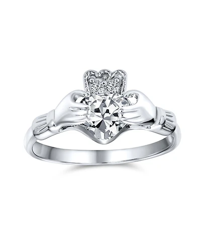 Bling Jewelry Sorority Sister Bff Celtic Irish Friendship Promise Cz Cubic Zirconia Crown Heart Claddagh Ring.925 Sterling Silver