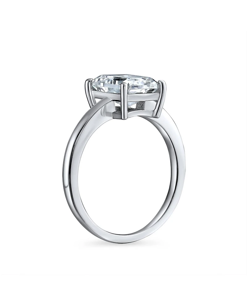 Bling Jewelry Classic Timeless Simple 2.5CT Rectangle Emerald Cut Cz Solitaire Promise Ring Thin Band Sterling Silver