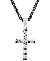 Steeltime Men's Two-Tone Stainless Steel Simulated Black Diamond Cross 24" Pendant Necklace