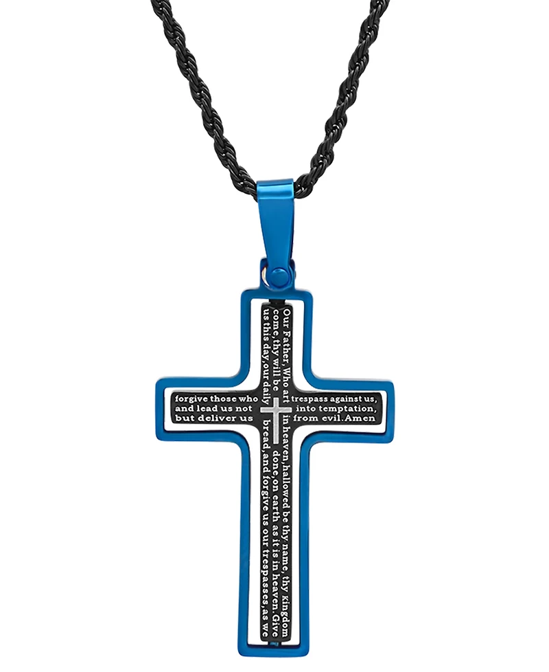 Steeltime Men's Two-Tone Stainless Steel "Our Father" English Prayer Spinner Cross 24" Pendant Necklace