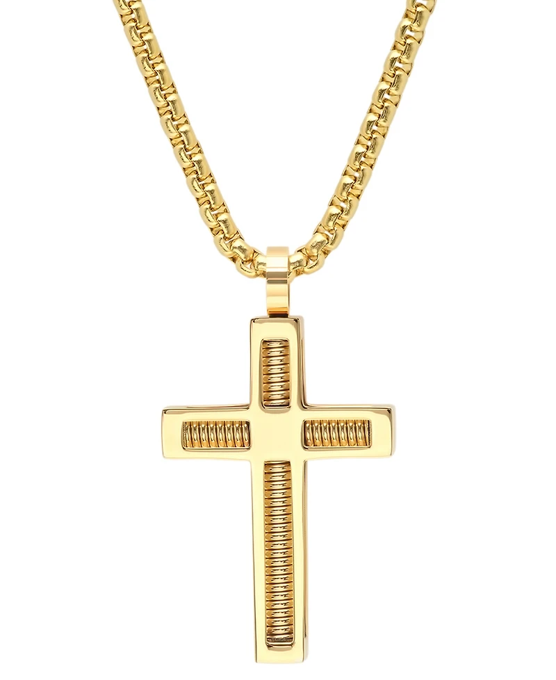 Steeltime Men's 18k Gold-Plated Stainless Steel Spring Inlay Cross 24" Pendant Necklace