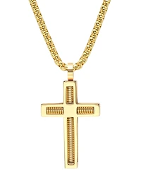Steeltime Men's 18k Gold-Plated Stainless Steel Spring Inlay Cross 24" Pendant Necklace