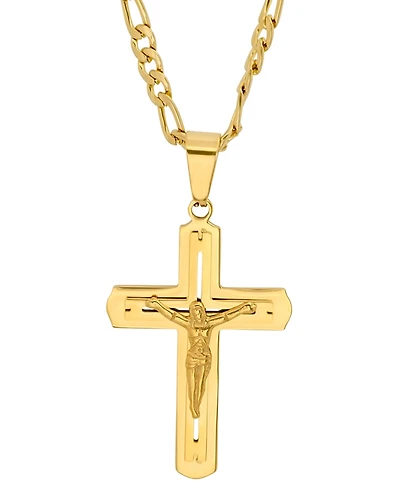 Steeltime Men's Gold-Tone Crucifix Pendant 24" Necklace