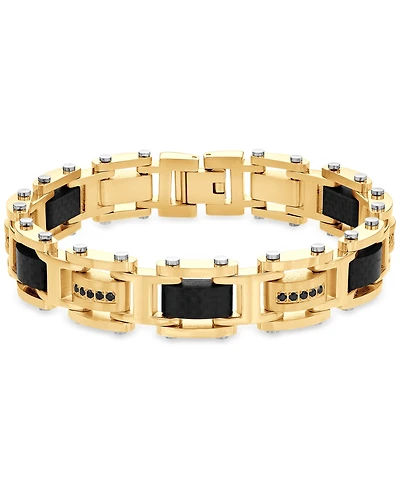 Blackjack Men's Cubic Zirconia & Carbon Fiber Square Link Bracelet