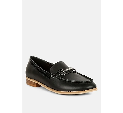 Holda Womens Horsebit Embellished Loafers With Stitch Detail