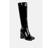 Hypnotize Patent Pu Block Heeled Calf Boots