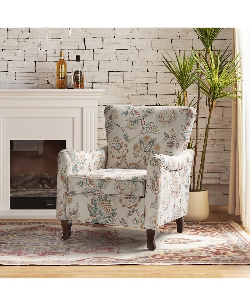 Ewert Comfy Floral Fabric Pattern Armchair with Wingback Design