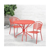 Commercial 35.25" Round Metal Garden Patio Table Set W/ 2 Back Chairs