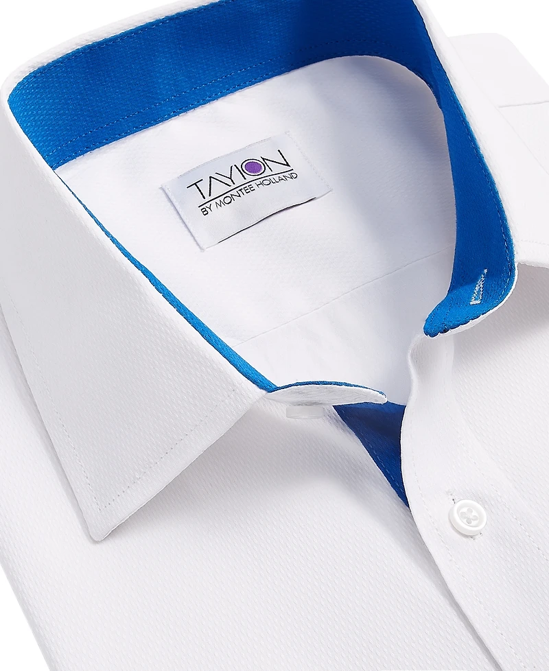 Tayion Collection Men's Slim-Fit Blue Trim Solid Dress Shirt