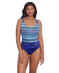 Longitude by Mimi Flamingo Women's Lace-Up Back Tank One-Piece Swimsuit