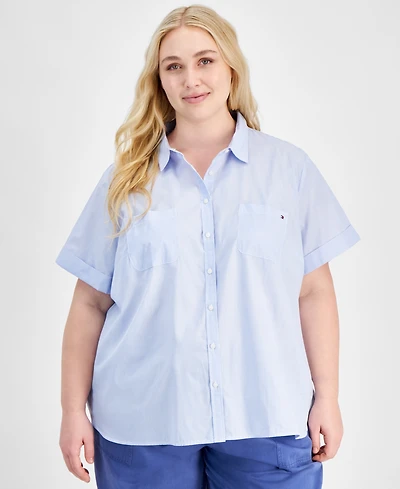 Tommy Hilfiger Plus Cotton Patchwork-Print Camp Shirt