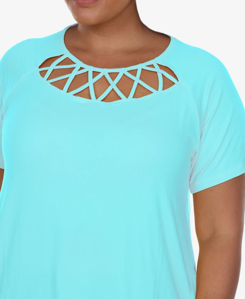 White Mark Plus Crisscross Cutout Short Sleeve Top