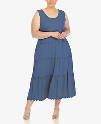 White Mark Plus Scoop Neck Tiered Midi Dress