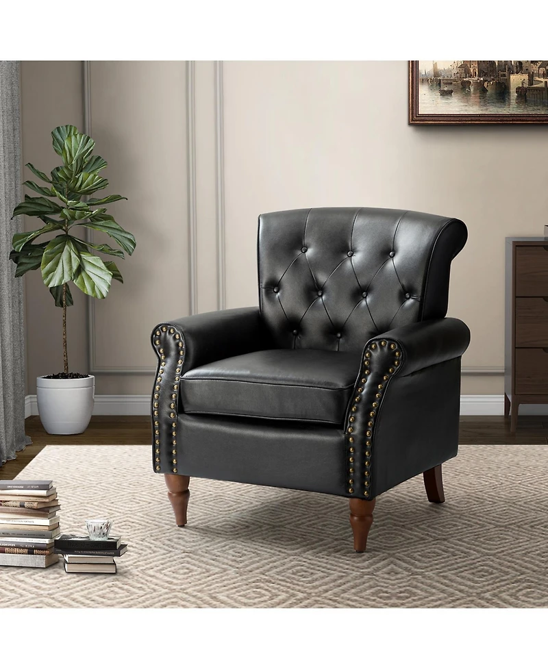 Edwin Transitional Comfy Armchair with Button-Tufted
