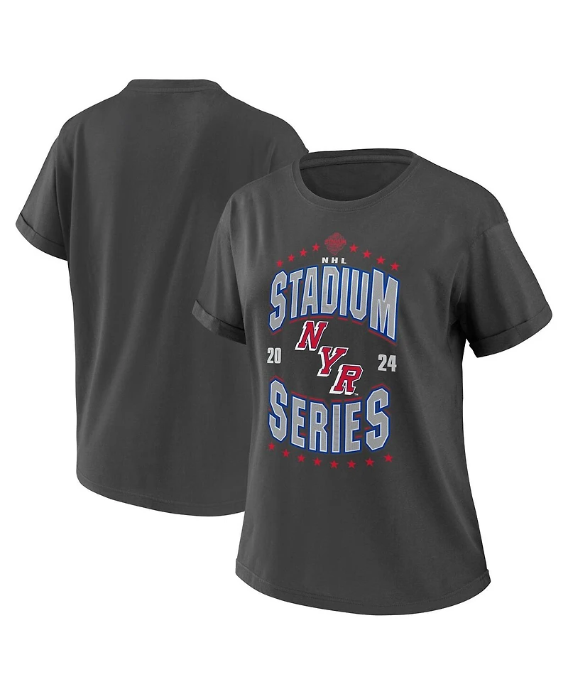 Women's Wear by Erin Andrews Charcoal New York Rangers 2024 Nhl Stadium Series Boyfriend T-shirt