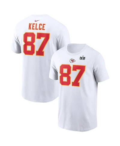 Men's Nike Travis Kelce White Kansas City Chiefs Super Bowl Lviii Patch Player Name and Number T-shirt