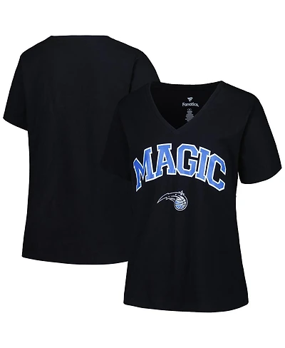 Women's Profile Black Orlando Magic Plus Arch Over Logo V-Neck T-shirt