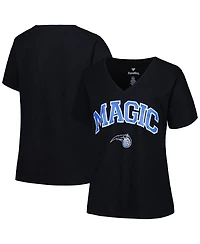 Women's Profile Black Orlando Magic Plus Arch Over Logo V-Neck T-shirt
