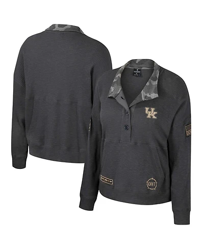 Women's Colosseum Heather Charcoal Kentucky Wildcats Oht Military-Inspired Appreciation Payback Henley Thermal Sweatshirt